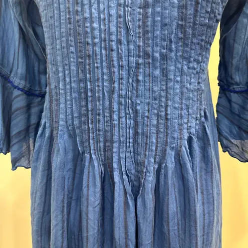 Poupette St. Barth Blue Crinkle Mini Tunic Dress Cover-Up Boho Mermaid Hippie