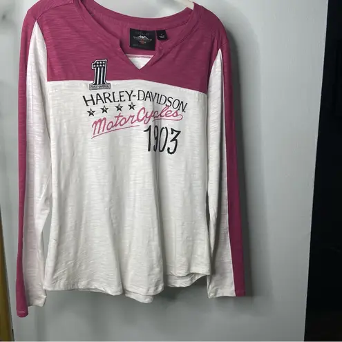 HARLEY DAVIDSON Baseball Style Longsleeve Top Small Pink White