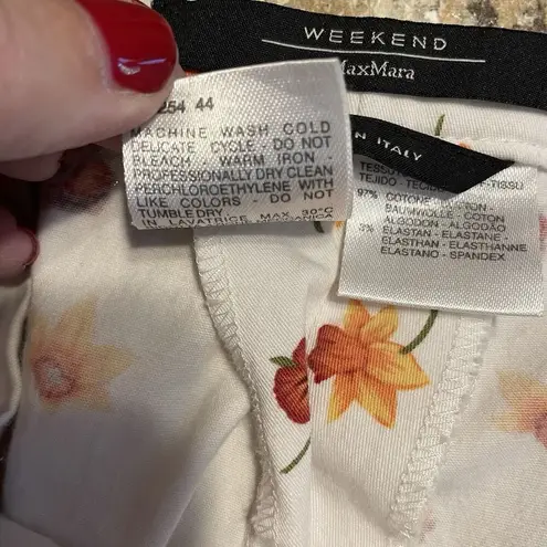 Max Mara Weekend Pants Sz US 10 Off White Autumn Floral Print Side Zip Italy