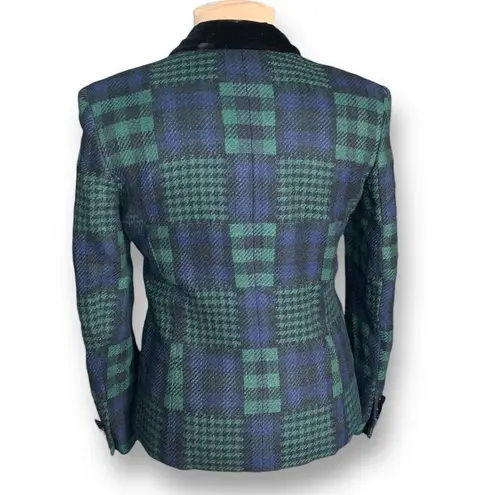 J. McLaughlin Vintage Blazer Jacket Sharp Shoulder Patchwork Green Plaid Velvet