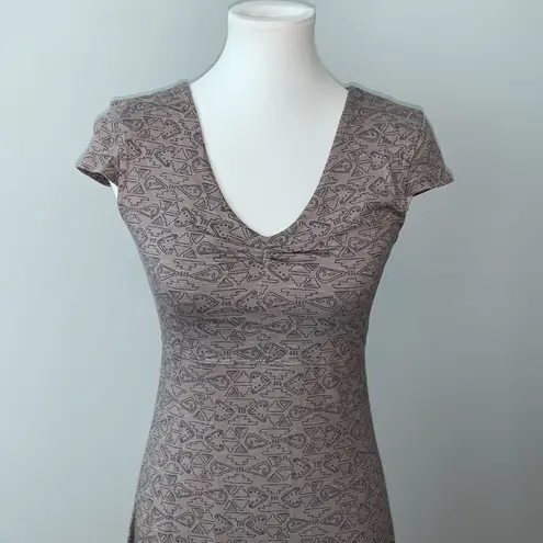 Toad and Co Mocha Geometric Print Short Sleeve Athletic Rosemarie Dress Sz XS Tan