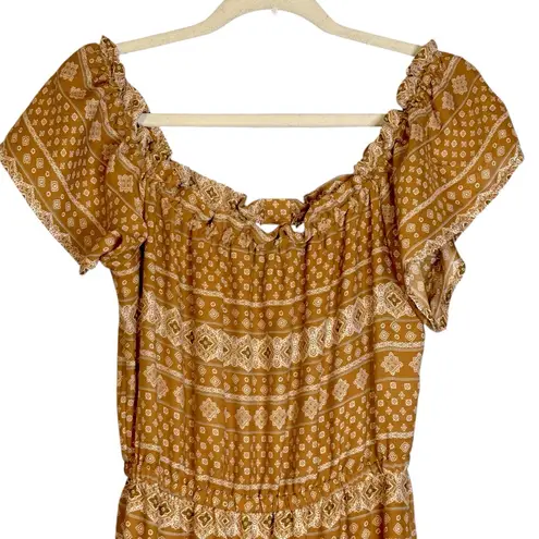 Dress Forum Bohemian Ruffle High-Low Maxi Dress Mustard/Burnt Orange Cream Small