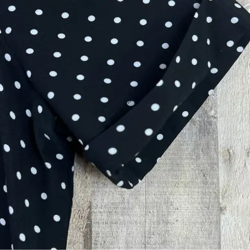 Maison Jules Medium Button Front Short Sleeve Black Top with White Polka…