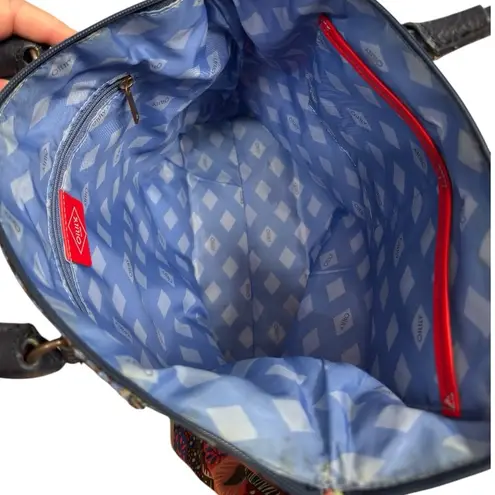 Oilily Floral Print Tote Bag Mixed Pattern Top Handle Crossbody Multicolor 12x11 Blue