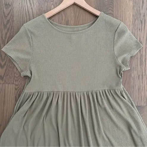 Wild Fable Ribbed Round Neck Short Sleeve Knit Babydoll Dress Pale Sage Green M