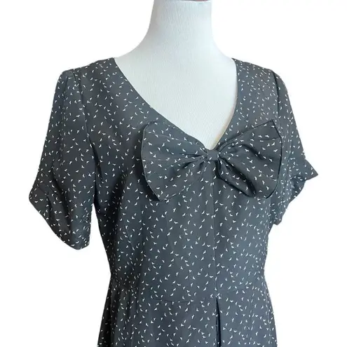 Womens S.L. SL Fashions Bird All Over Print Bow Detail V Neck Chic Dress