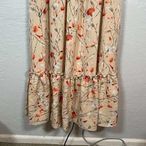 Baltic Born Women M Beige Floral Print Capri Smocked Maxi Dress Balloon Sleeve