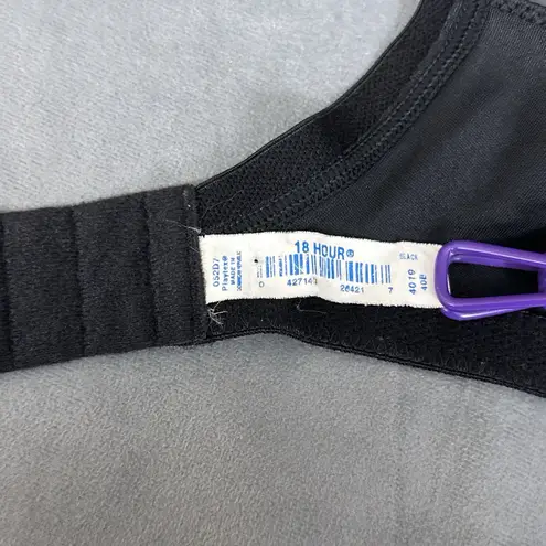 Playtex Vintage Bra Size 40B 18 Hour 4019 Black Full Coverage Wire Free Satin