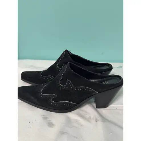 Coldwater Creek Leather Slip-On Mules Black Suede Size 7 Women's Shoes S-653