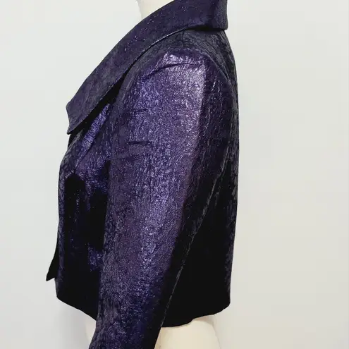 Tracy Reese NY purple metallic jacquard laquer cropped blazer size medium