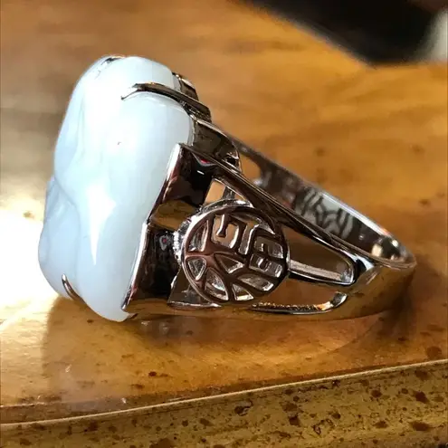 Natural Jade Sterling Silver Ring Discounted Size 9 White