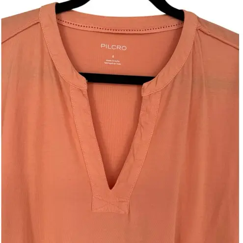 Pilcro Anthropologie Long-Sleeve Babydoll Top Light Orange Gingham Size Small