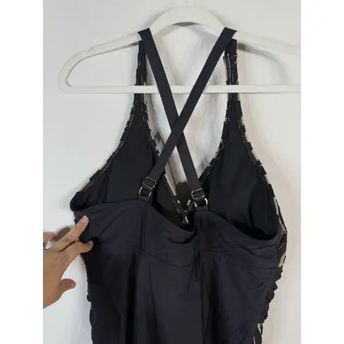 Alex Marie Mysterious Burnout One Piece Swim Suit Beige Black Paisley Women’s 16