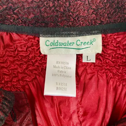 Coldwater Creek Whimsygoth Romantic Burgundy Black Crinkle Frilly Ruffle Button Up Mesh Blouse L - Image 6