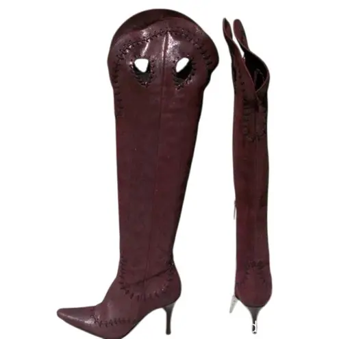 Donald Pliner Couture Wine Metallic Leather Boot Shoe New Over The Knee $695 NWT Size 5.5