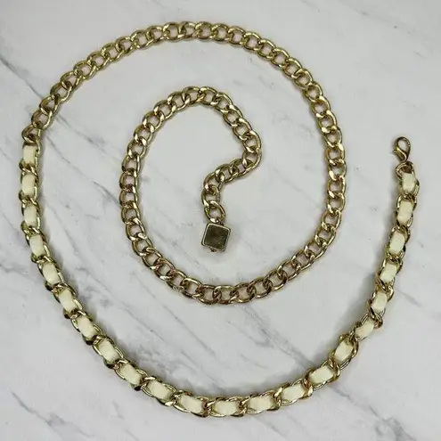 Cream Woven Gold Tone Metal Chain Link Belt One Size ✨