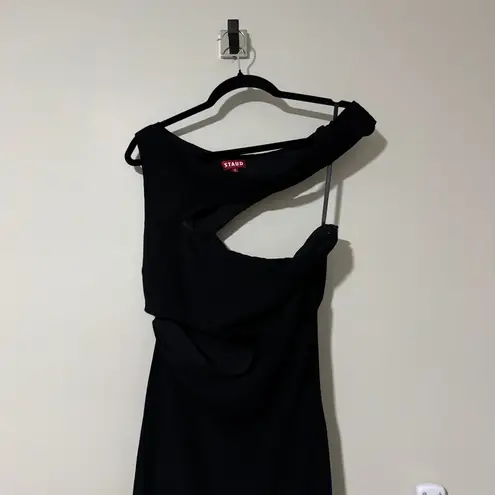 STAUD Prismatic Asymmetric Cutout Ribbed-knit Maxi Dress Black Size 10