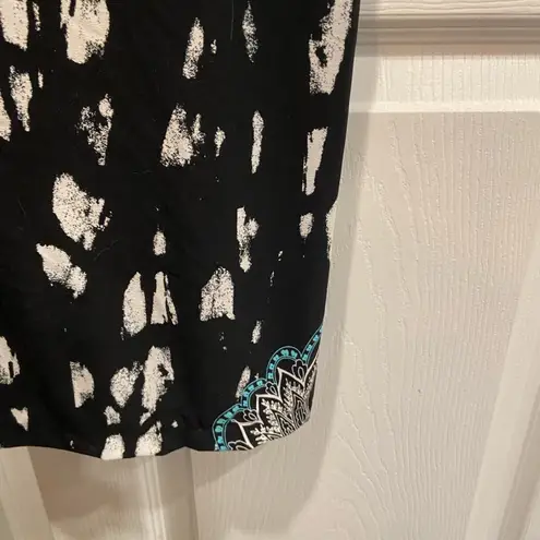 INC Size L Black White Mandala Wide Leg Cropped Jumpsuit Gold Ring Detail Belted