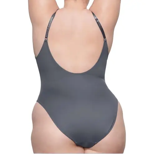SKIMS Scoop Neck One Piece Swimsuit in Gunmetal Grey 4X