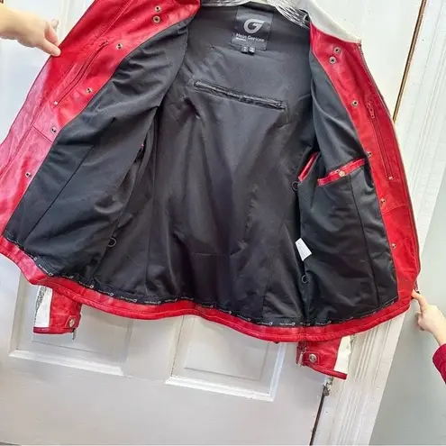 Hein Gericke leather motorcycle moto riding jacket. Women's 12. Red and white.