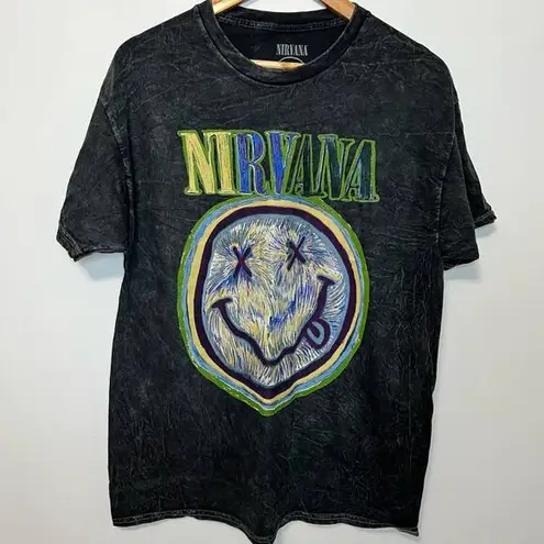 Nirvana  Graphic Band Tee L Multicolor Acid Wash Unisex Cotton Casual Logo