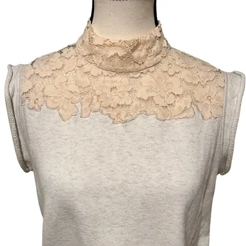 3.1 Phillip Lim French Terry Sleeveless Lace Yoke Shell Top Wheat Blush Size XS