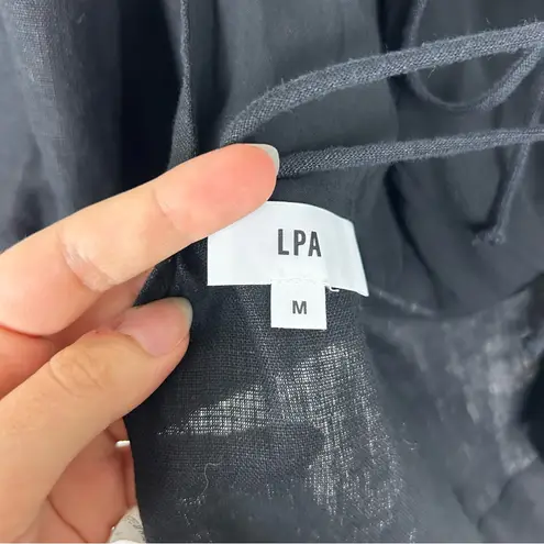 LPA Revolve Alice Linen Black Puff Sleeve Top Size M