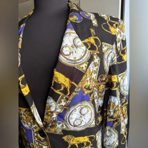 Vintage Patina International lions of time motif oversized blazer, size small Gold