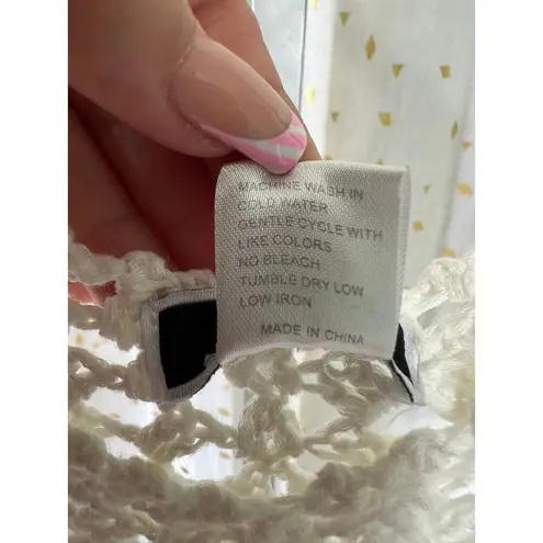 Vivid Women's Semi Sheer White Boho Macrame Fringe Cover Up Top Blouse M Size M