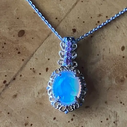 Natural Ethiopian Opal Rubellite Necklace Silver