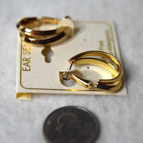 NWT Ear Sense Retro Gold Tone Double Oval Hoop Latch Back y2k Fashion Earrings