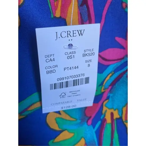 NWT JCrew Floral Tropical Square Neck Midi Dress Blue Size 8