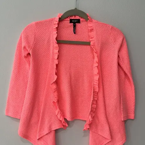 DKNY  Coral Sequined Open Front Cascade Side Shrug Long Sleeve Size Small