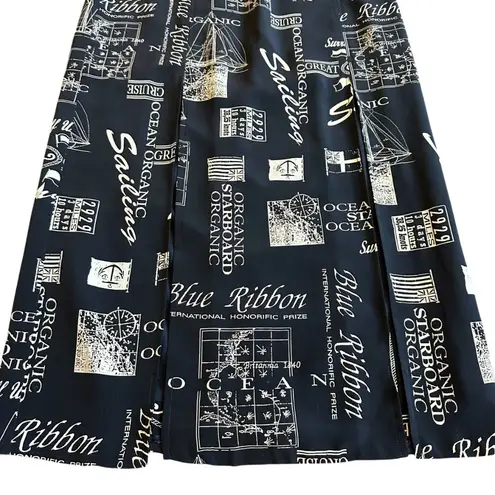 Pardue Les Navy Midi Dress Cruise Ocean Anchor Sea Print Button Size 4 Women's Blue