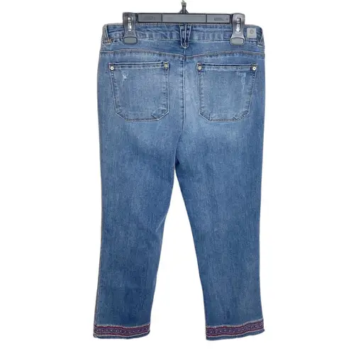 Democracy slim straight flood boho embroidered distressed cropped jeans size 8