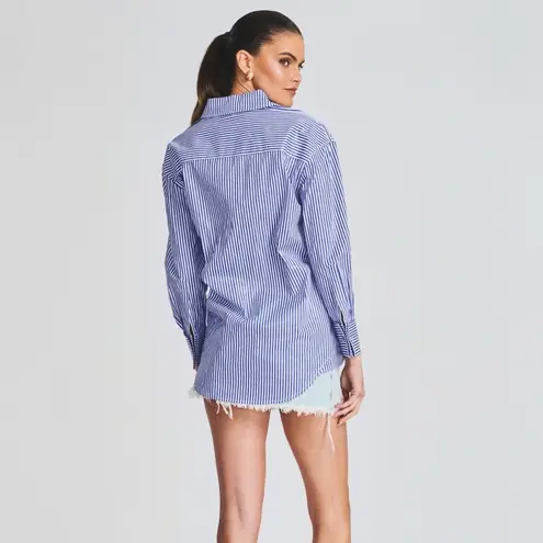 NWT retrofete SEROYA Hefley Oversized Shirt Dress Royal Blue Stripe Size S