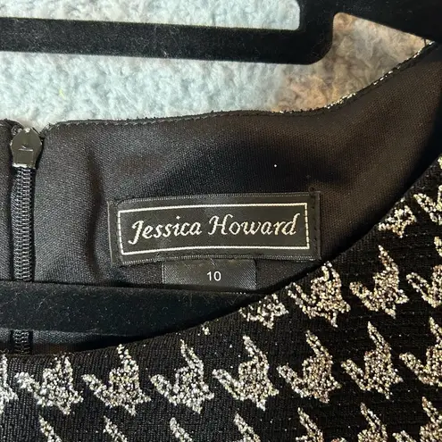 Jessica Howard Dress Womens 10 Black Houndstooth Glitter Knit Shift Dress NEW