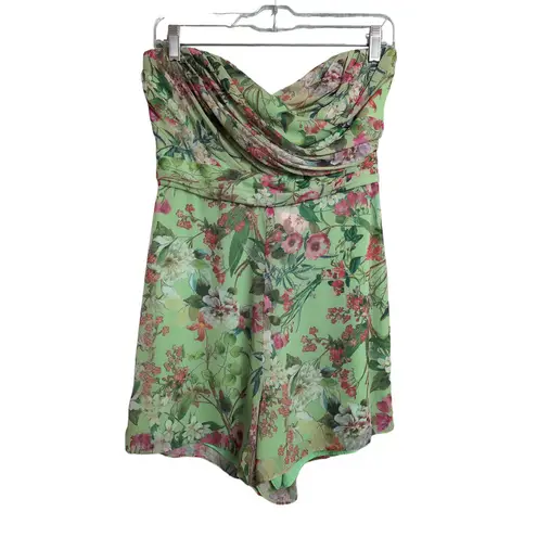 Jay Godfrey Lydia Romper Strapless Green Floral Sweetheart Neckline Chiffon 4