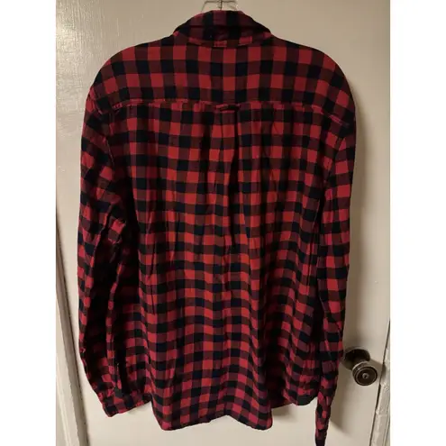 The American Dream Red And Navy Plaid Button Up Slim Fit Women's Shirt Size XL
