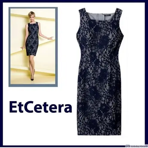 Etcetera NWT Navy Blue Floral Lace & Gingham Check
Cotton Pencil Sheath Dress 00