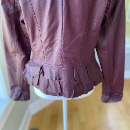 Moda Vintage International Oxblood Burgundy Red Leather Moto Jacket Size XS