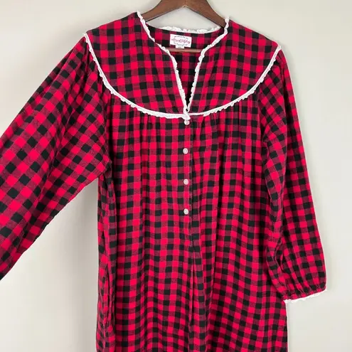 Lanz of Salzburg Nightgown Womens Large Red Buffalo Check Plaid Flannel Long L - Image 6