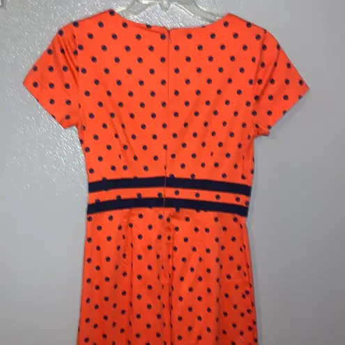 Downeast Basics orange polka dot midi office swing dress