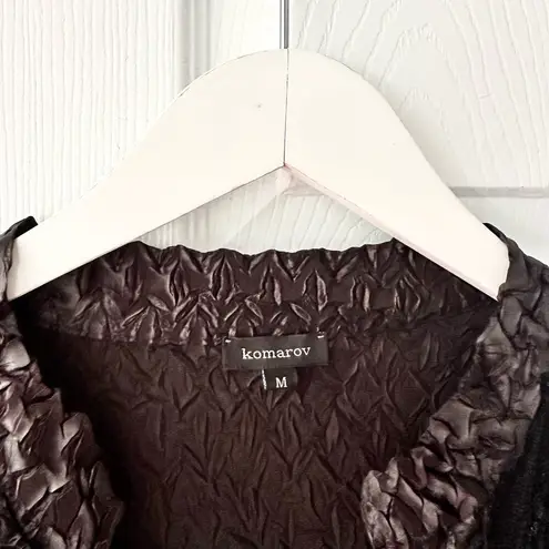 Komarov Black Crinkle Witch Gothic Dark Romantic Half Button Lace Trim Blouse M Size M