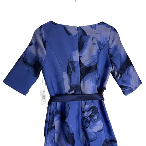 Kay Unger Octavia Blue Floral Print Organza Asymmetric Formal Formal Maxi Gown 6