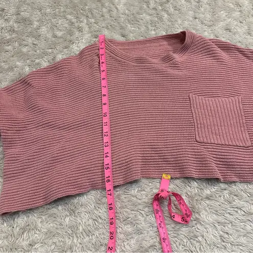 Cute Slouchy Pink Ribbed Knit Cropped Sweater