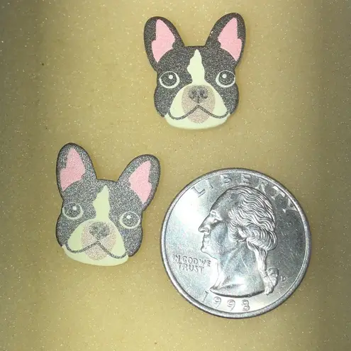 Cute Boston Terrier Dog Face Earrings Pink
