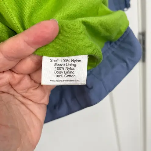 Hanna Andersson XS Blue, Lime Green Unisex Windbreaker Hooded Rain Jacket Blue