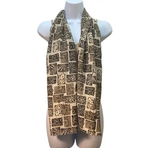 Vintage Casca Silk Scarf Animal Print Squares Oblong 13" X 56" Black