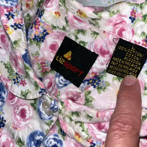 Liz Sport Vintage 80s Corduroy Floral Shirt